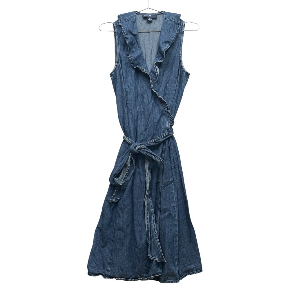 Jones New York Signature Denim Wrap Dress Women's Petite M Ruffled Collar Dress